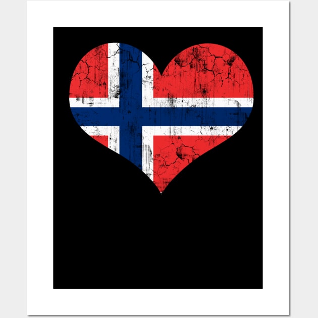 Norway Norwegian Flag Heart Norge Love Distressed Wall Art by E